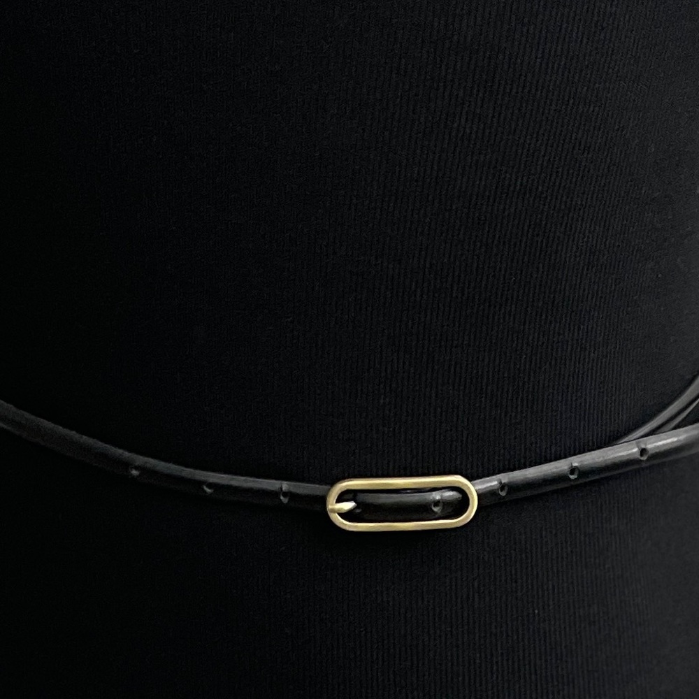 Women's Skinny Black Belt with Gold Buckle 44"